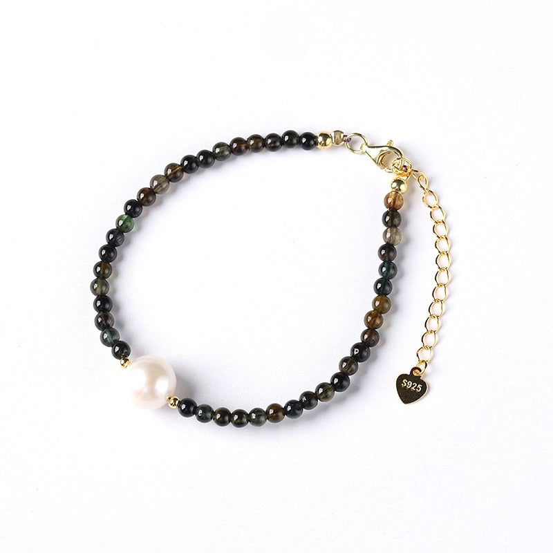 Care Band Black Beauty Tourmaline with Big Pearl Bracelet