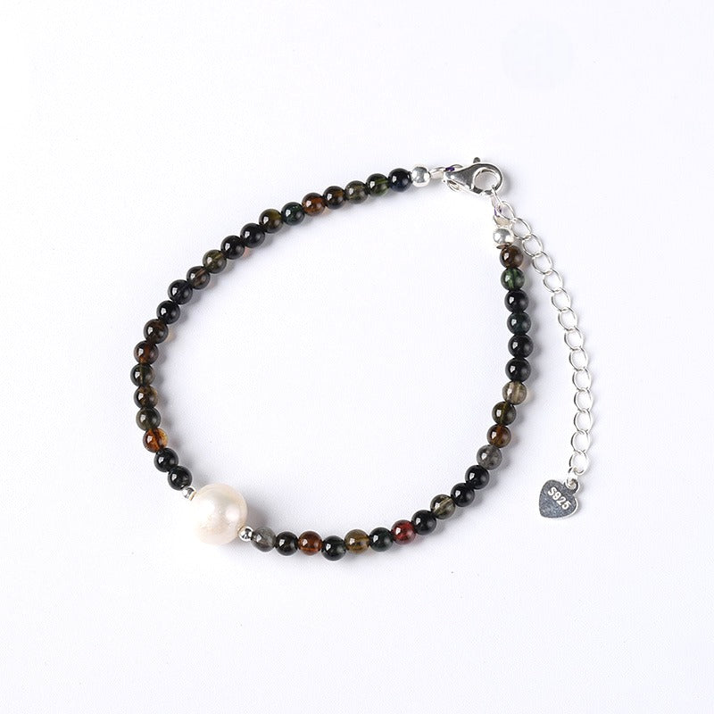 Care Band Black Beauty Tourmaline with Big Pearl Bracelet