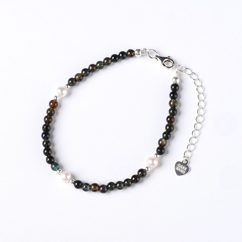 Care Band Black Beauty Tourmaline with Small Pearl Bracelet