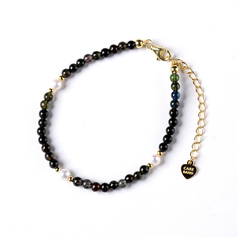 Care Band Black Beauty Tourmaline with Small Pearl Bracelet