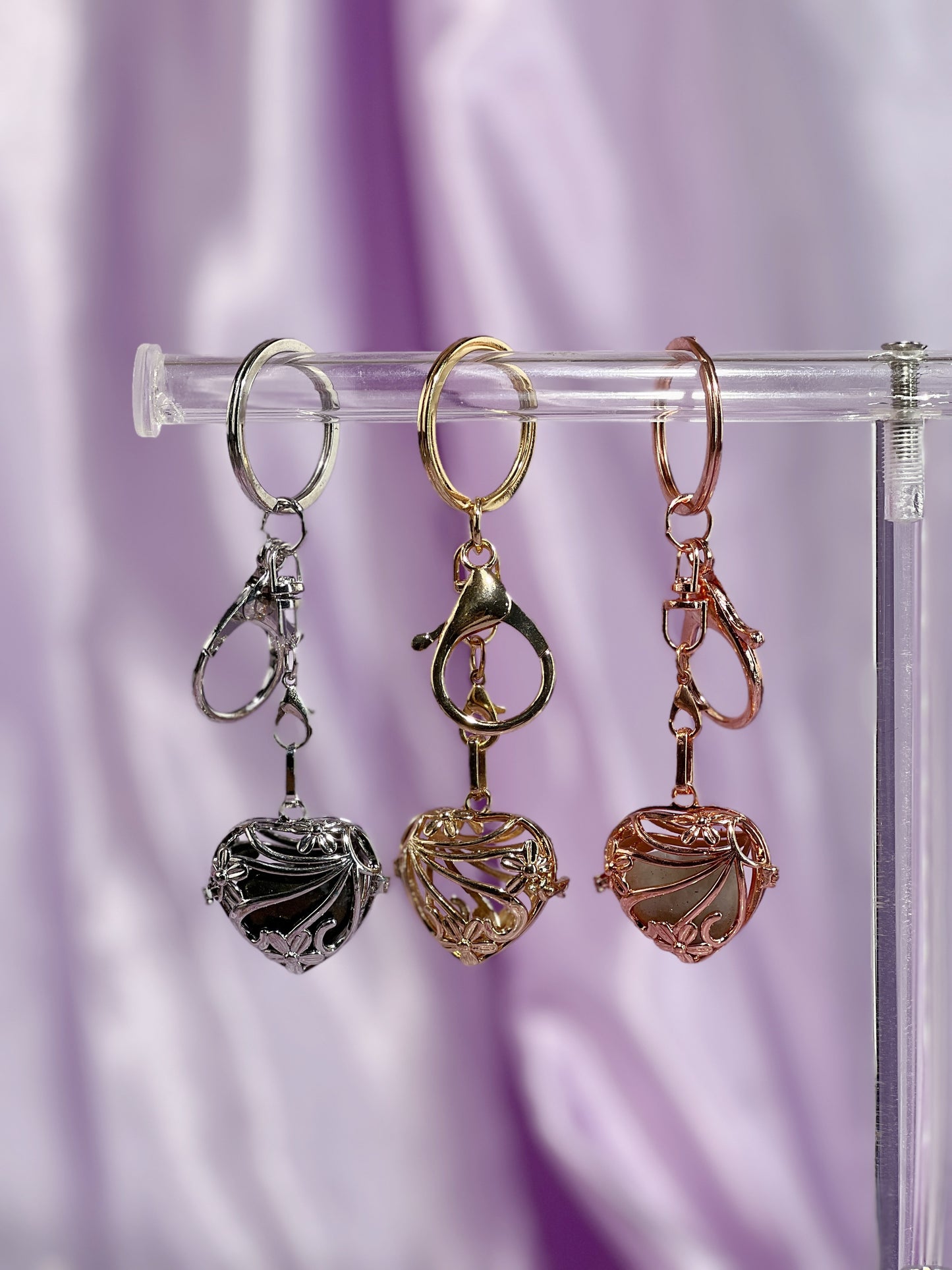 Floral Heart Locket Bag Charm and Necklace