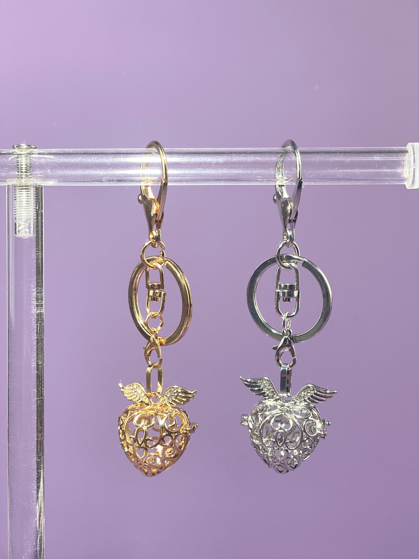 Bling Heart Wings Locket Bag Charm and Necklace