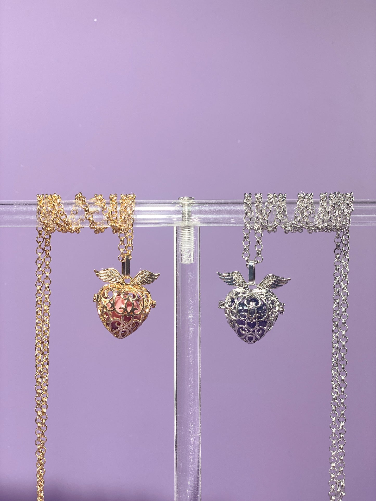 Bling Heart Wings Locket Bag Charm and Necklace