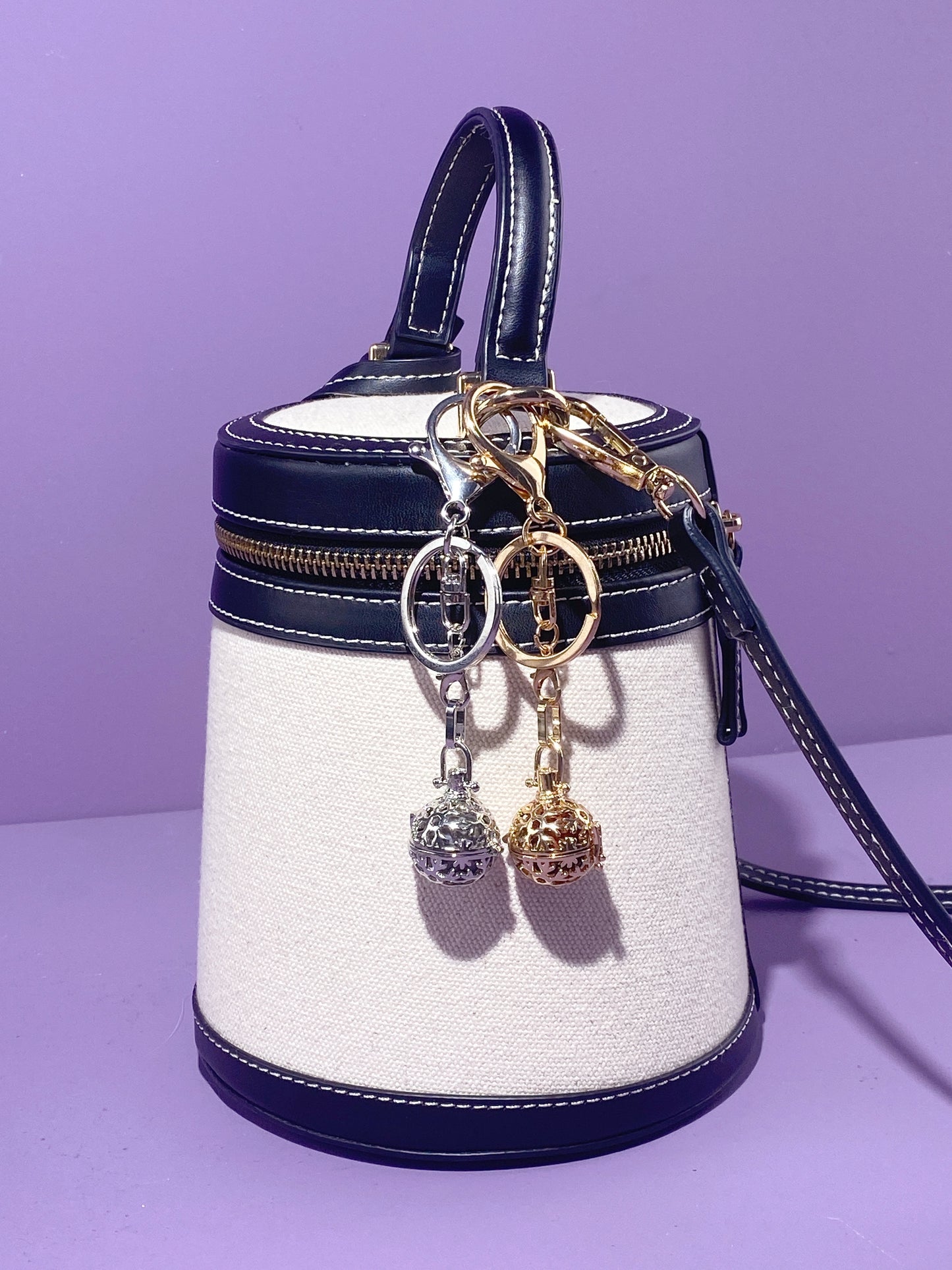 Round Snowflake Locket Bag Charm and Necklace
