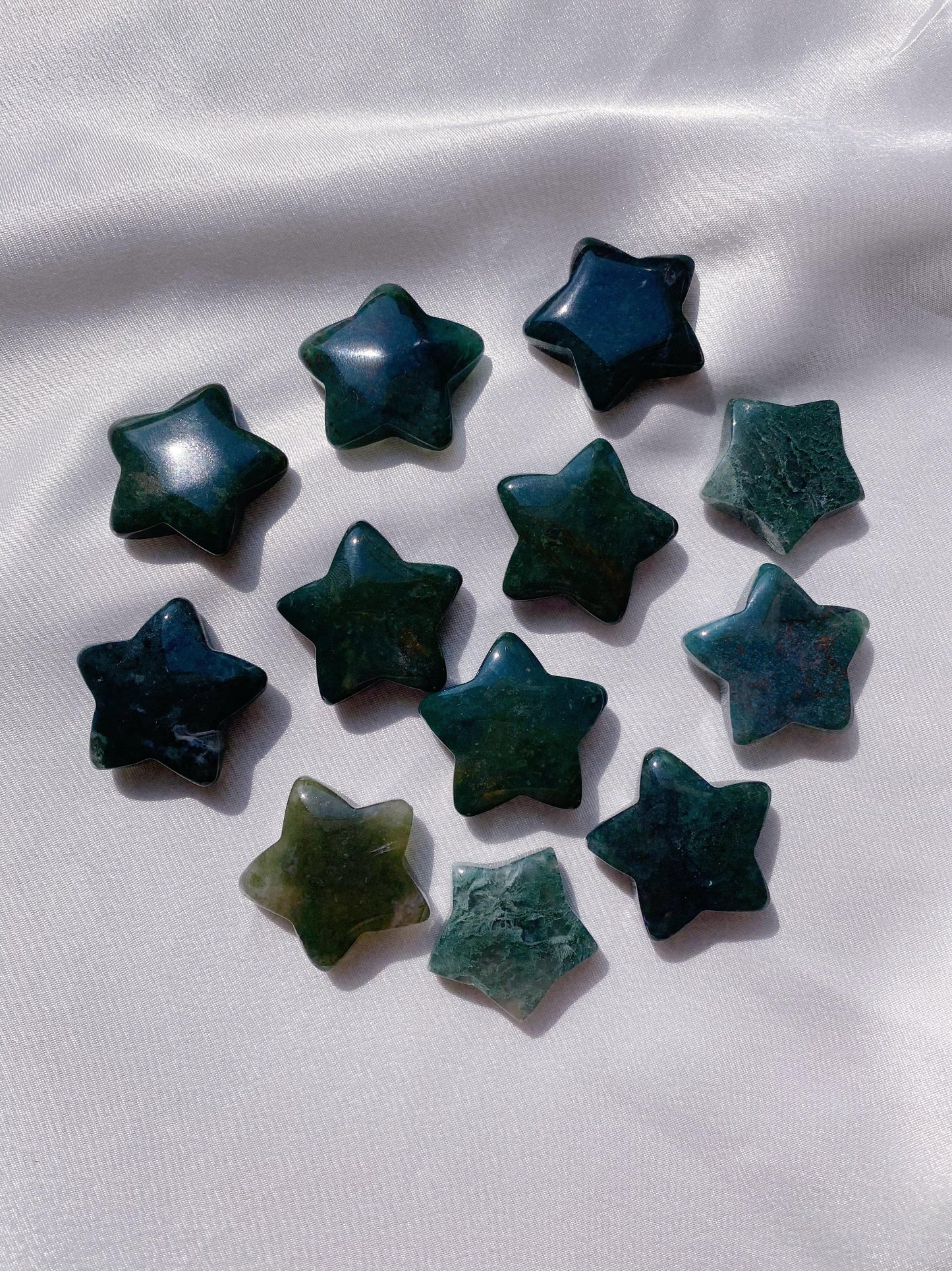 Moss Agate Star and Moon - Caring Crystals