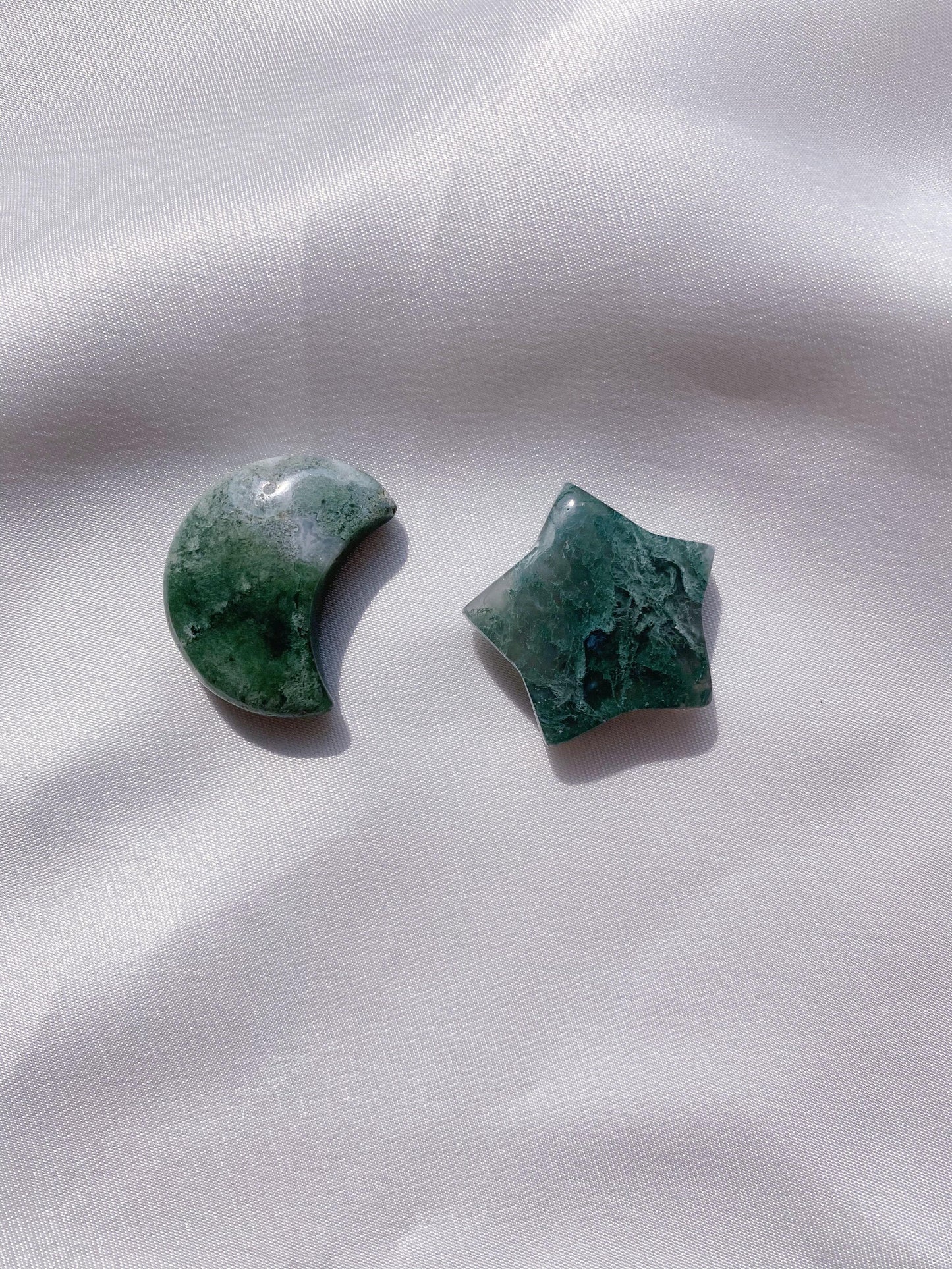 Moss Agate Star and Moon - Caring Crystals