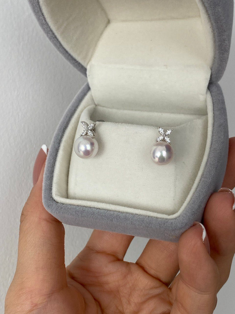[18K Earring] Marquis Clover Ear Stud