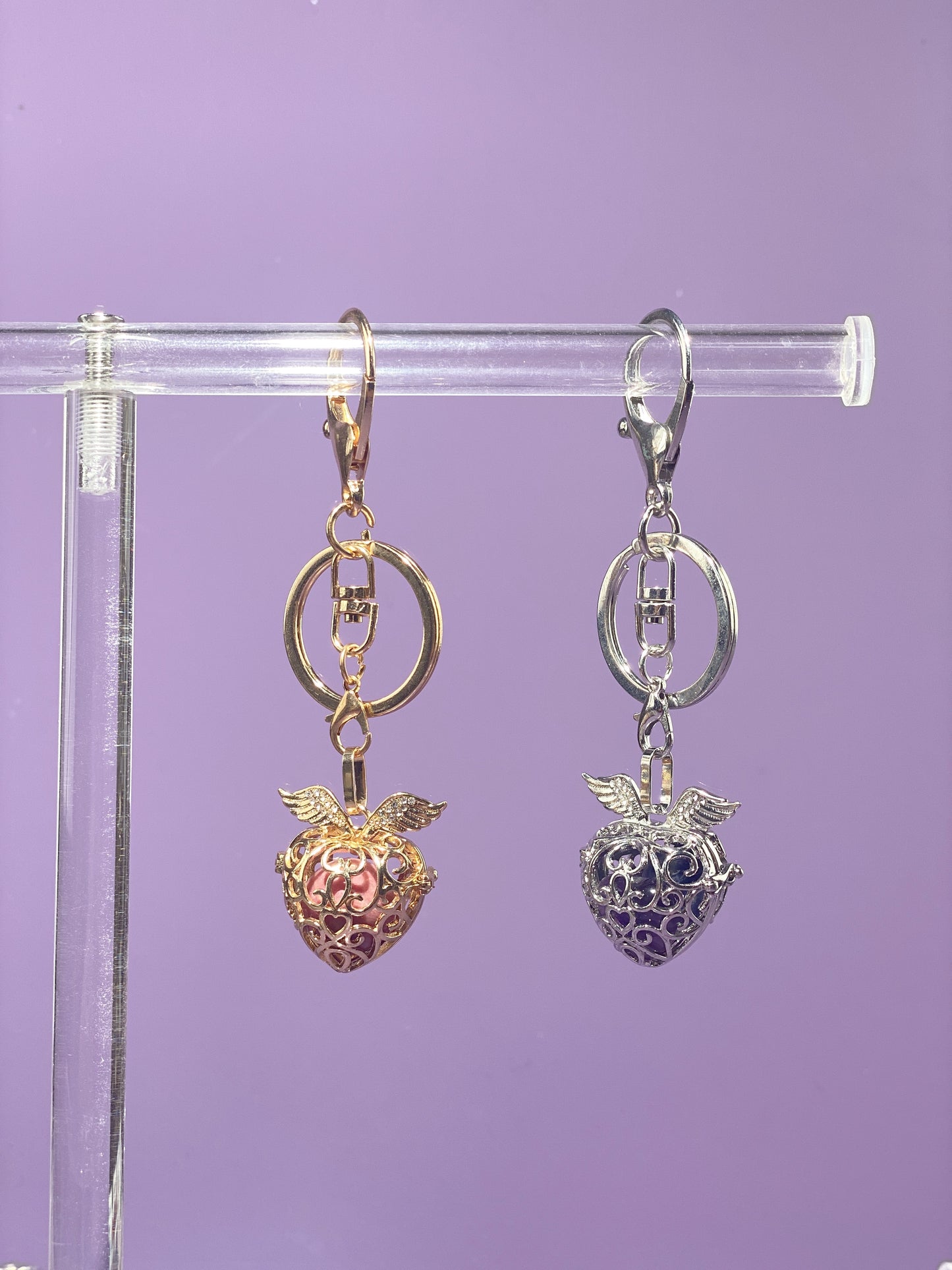 Bling Heart Wings Locket Bag Charm and Necklace