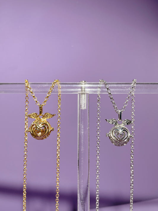 Heart Wing Locket Bag Charm and Necklace