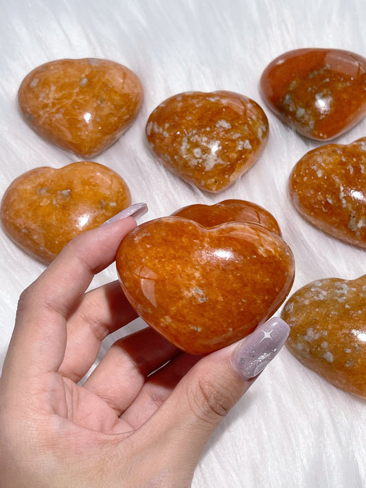 Orange Orchid Calcite Hearts
