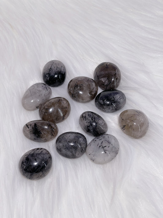 Black Tourmaline in Quartz Tumbled Stone
