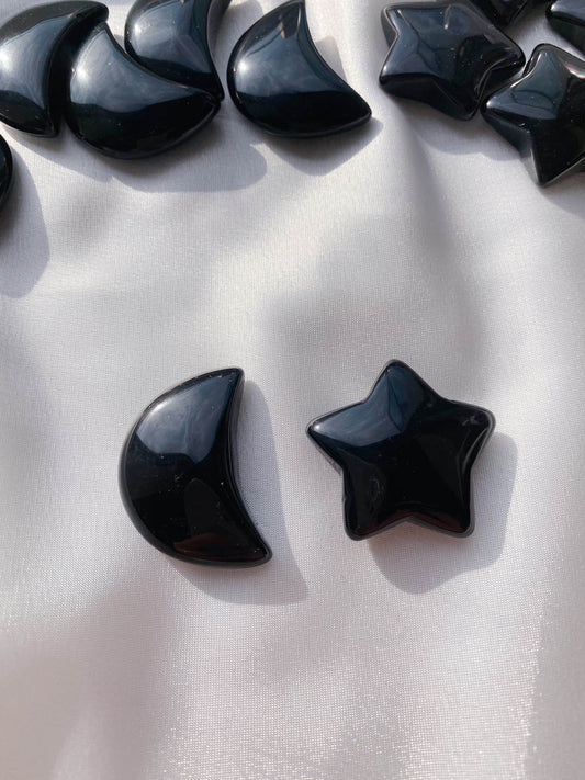 Black Obsidian Star and Moon - Caring Crystals