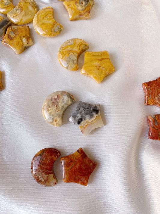 Crazy Lace Agate Star and Moon - Caring Crystals