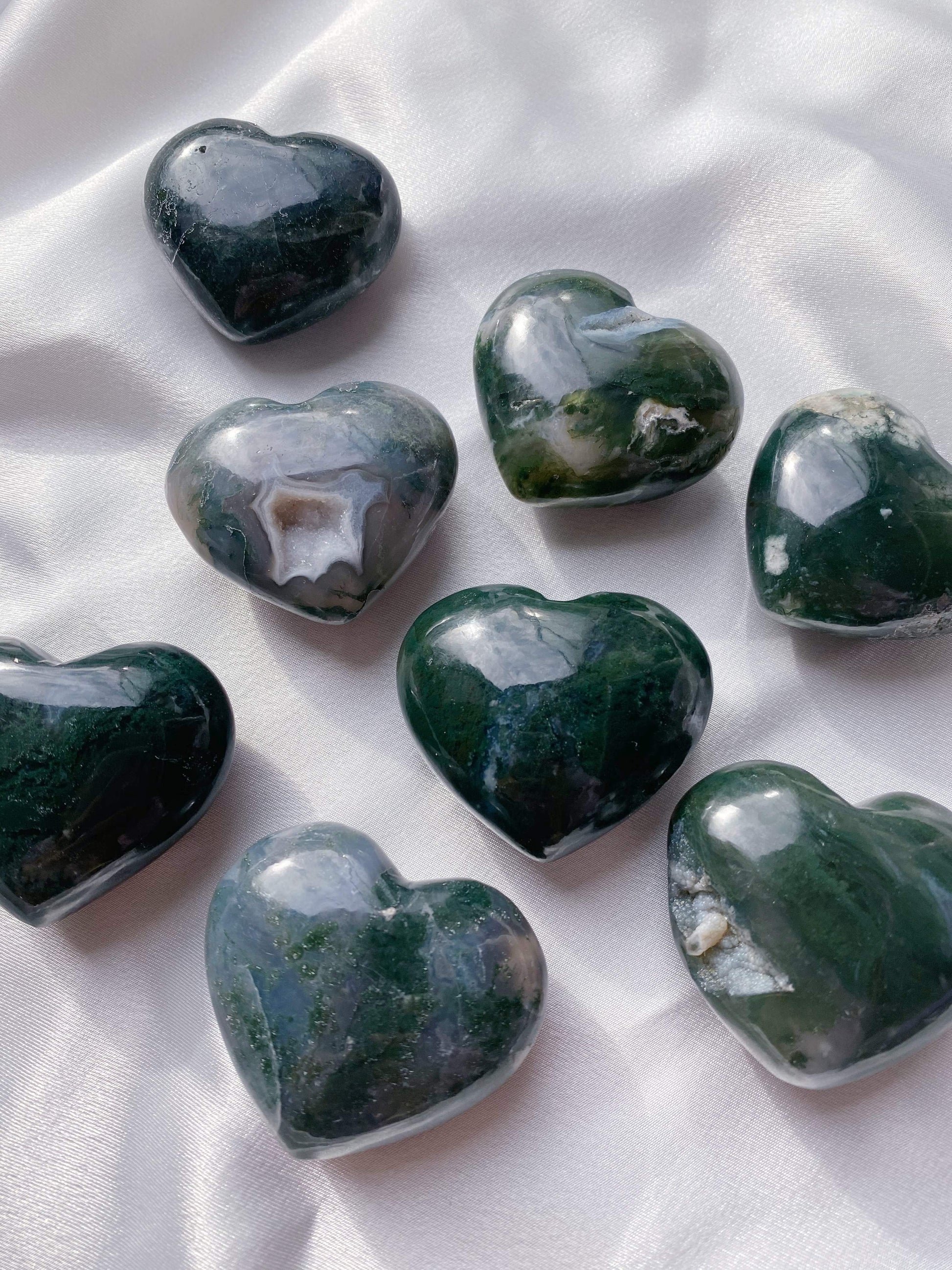 Moss Agate Heart - Caring Crystals