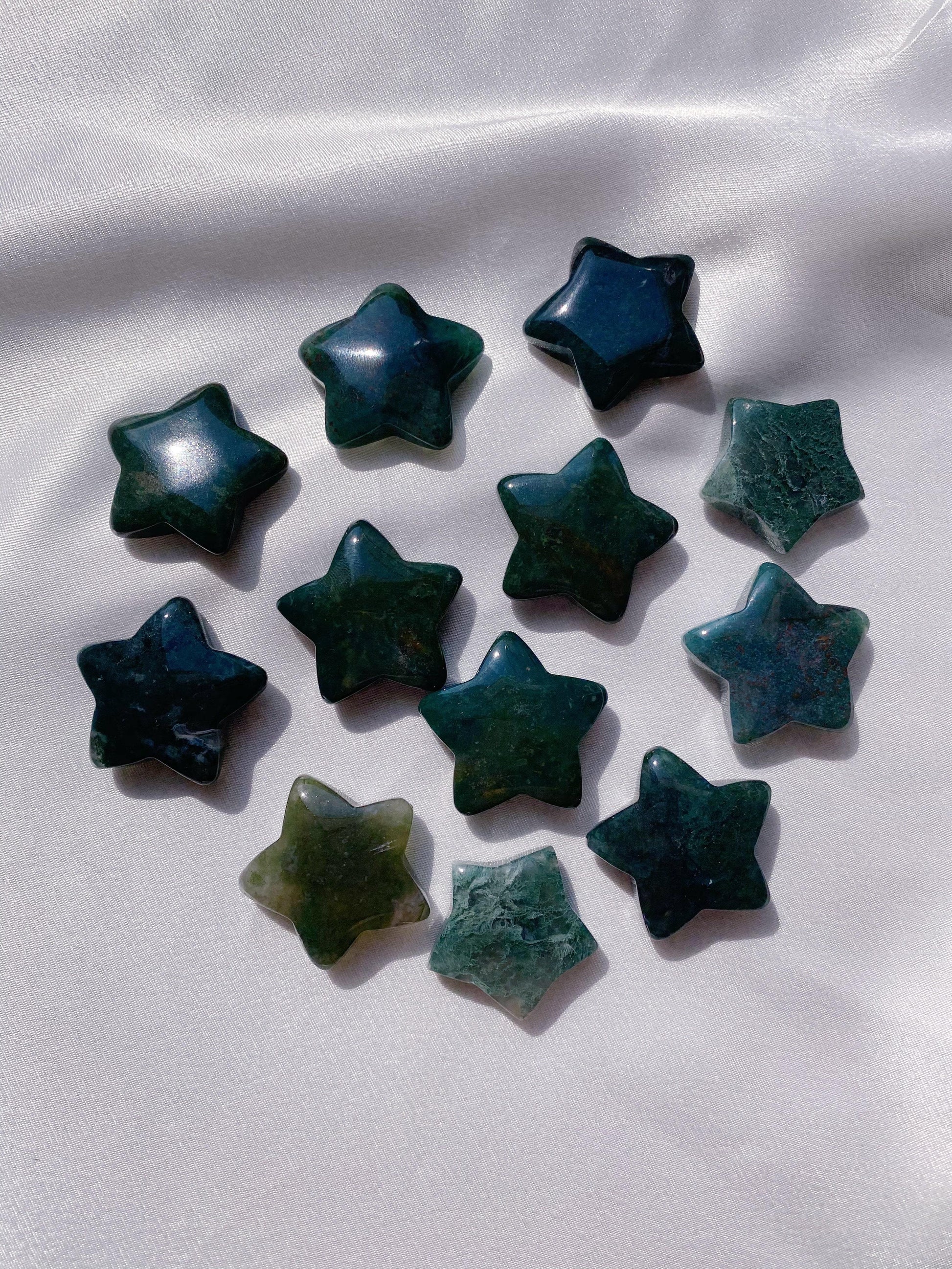 Moss Agate Star and Moon - Caring Crystals
